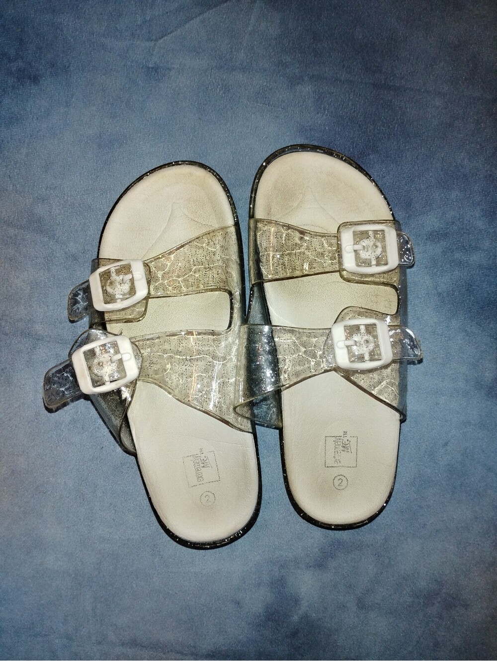 Clear Glitter Double Strap girls size 2 Slide
